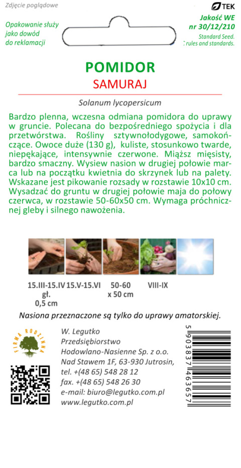 Pomidor gruntowy karłowy Samuraj - b. wczesna 0.50G