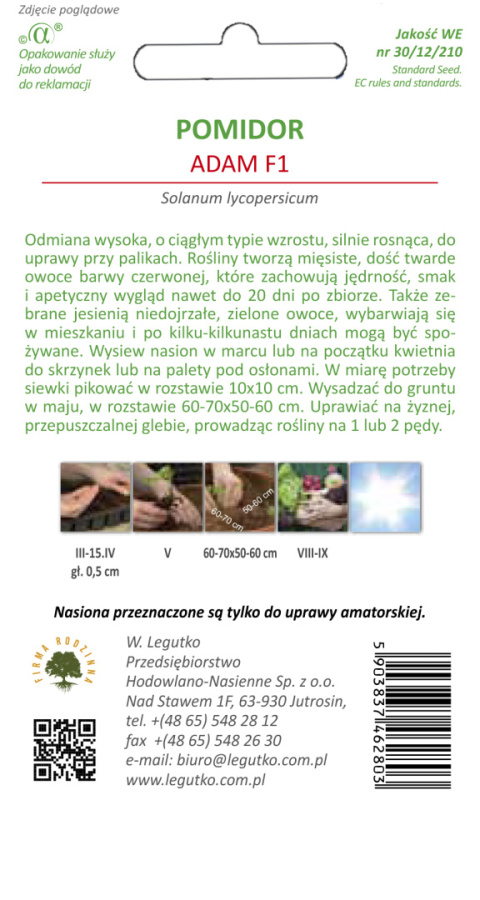 Pomidor gruntowy wysoki Adam F1 - owoce można przechowywać do 3 tygodni 0.20+0.10g