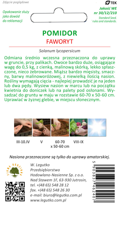 Pomidor gruntowy wysoki Faworyt - owoce bardzo duże, mięsiste 0.50+0.25g