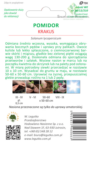 Pomidor gruntowy wysoki Krakus - owoce okrągłe, śr. późna 0.50g