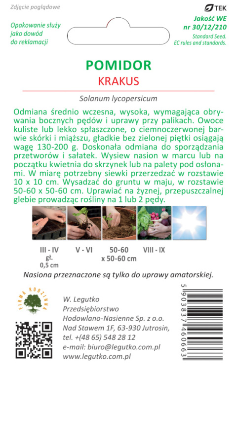 Pomidor gruntowy wysoki Krakus - owoce okrągłe, śr. późna 0.50g