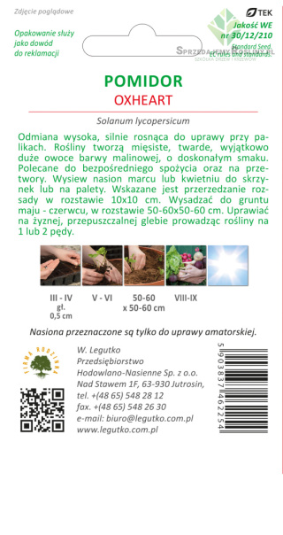 Pomidor gruntowy wysoki Oxheart (Malinowy Bawole Serce) - owoce b. duże 0.20g