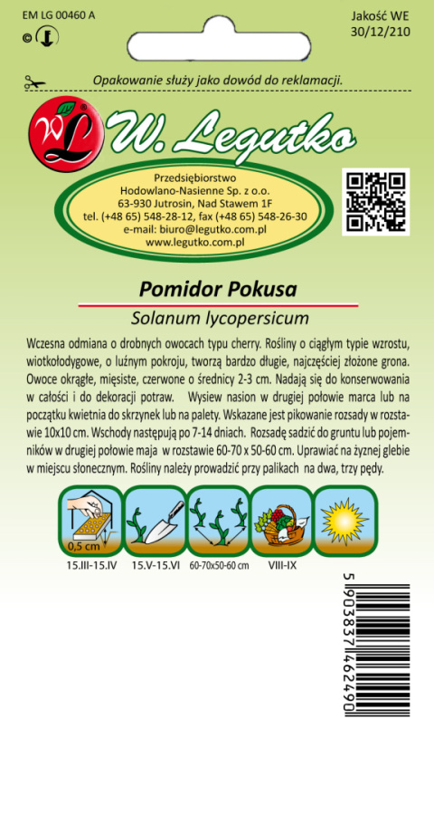 Pomidor gruntowy wysoki Pokusa - owoce typu"cherry", wczesna 0.50+0.10g