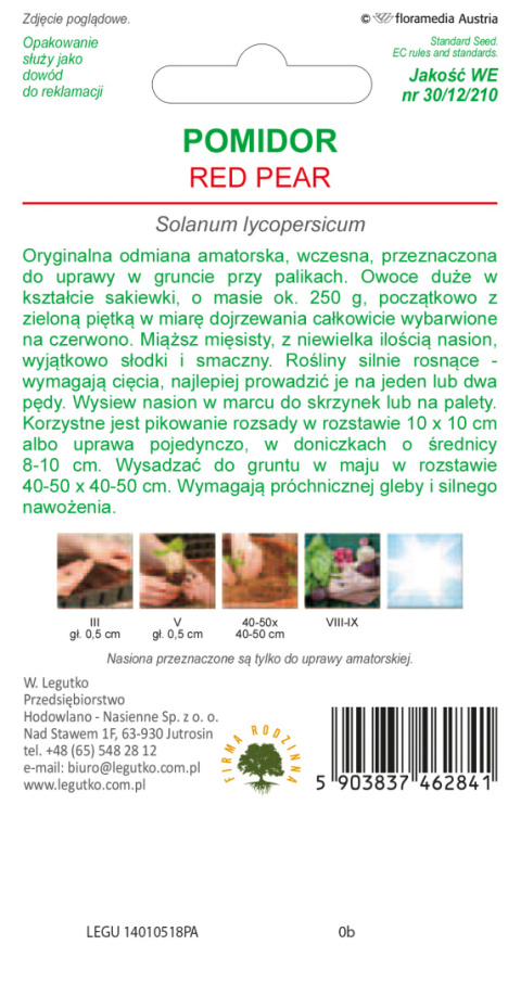 Pomidor gruntowy wysoki Red Pear - śr. wczesna 0.50g