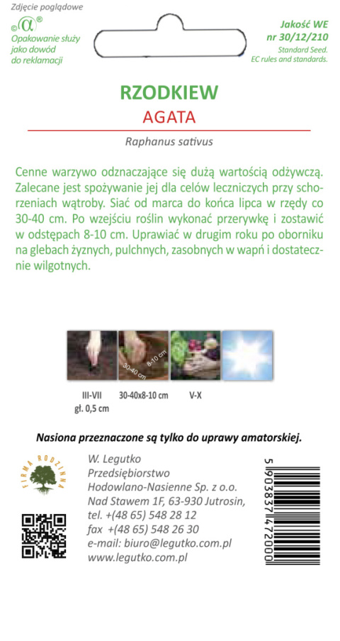 Rzodkiew letnia Agata - wydłużona, biała 5.00g