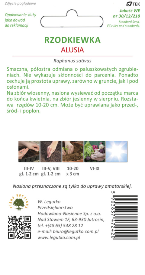 Rzodkiewka Alusia - półdługa, czerwona z białym końcem 5.00G