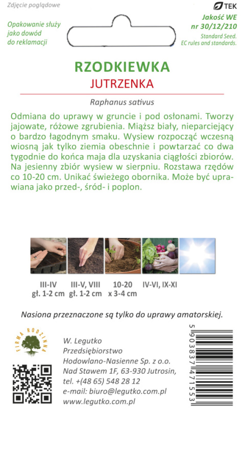 Rzodkiewka Jutrzenka - półdługa, różowa 5.00G