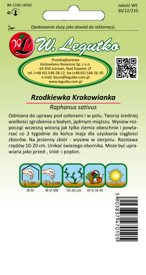 Rzodkiewka Krakowianka - okragła, czerwono-biała 5.00g