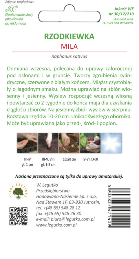 Rzodkiewka Mila - półdługa, czerwona z białym końcem 5.00g