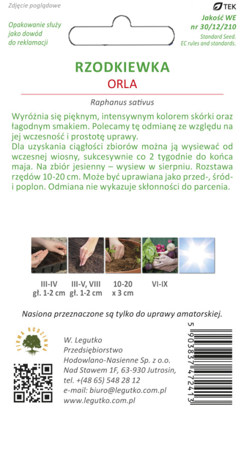 Rzodkiewka Orla - okrągła, czerwona 5.00g