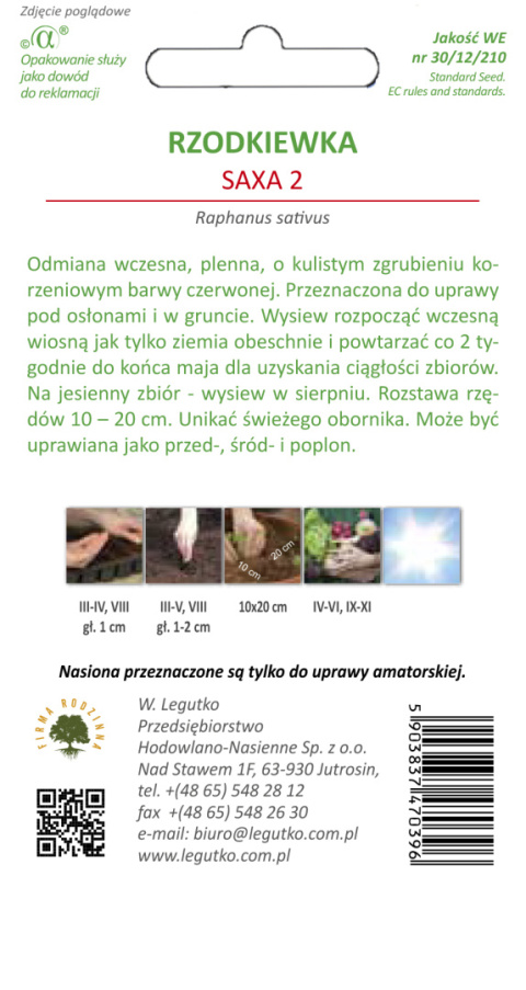 Rzodkiewka Saxa 2 - okrągła, czerwona 10.00G