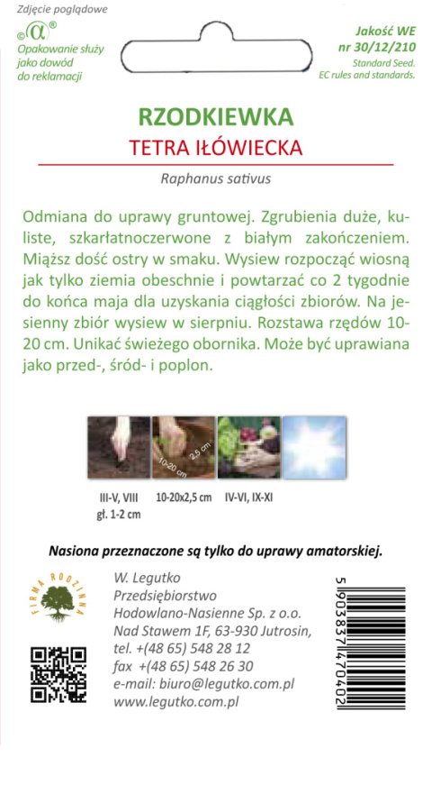 Rzodkiewka Tetra Iłówiecka - okrągła, czerwono-biała 5.00g