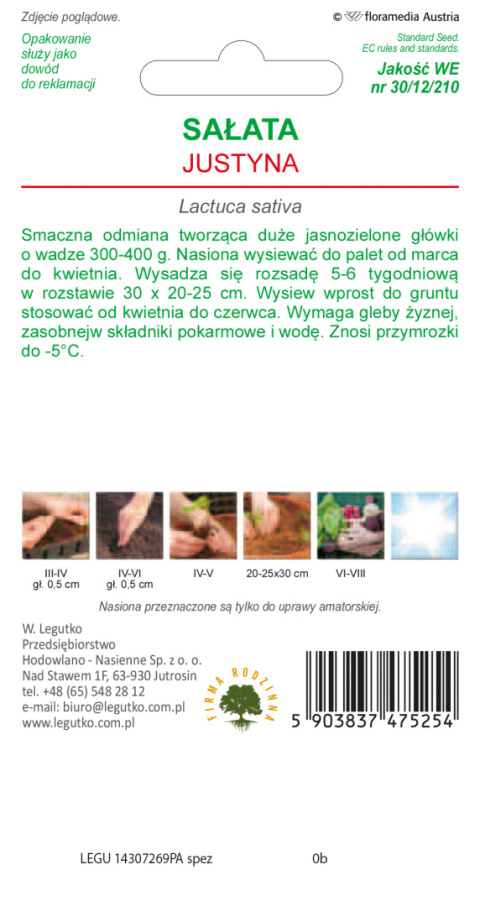 Sałata głowiasta masłowa Justyna - jasnozielona, wczesna 1.00G