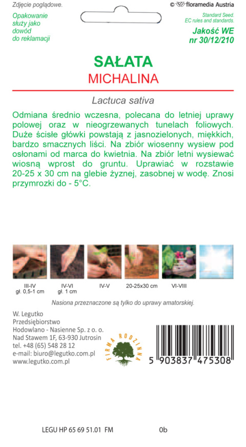 Sałata głowiasta masłowa Michalina - jasnozielona, śr. późna 1.00G