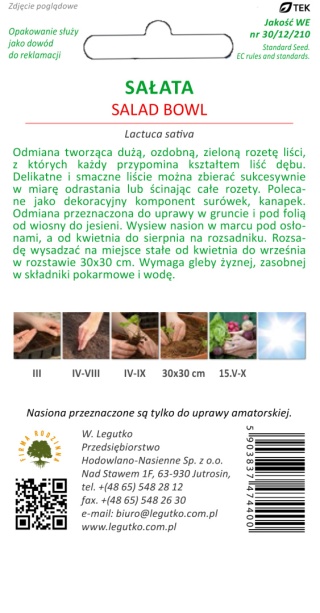 Sałata liściowa Salad Bowl - zielona, dębolistna 1.00G