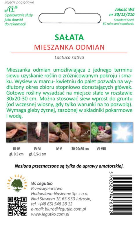 Sałata mieszanka odmian 1.00+0.50G