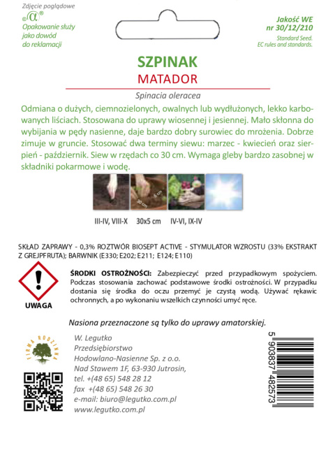 Szpinak Matador (nasiona zaprawiane) 20.00G