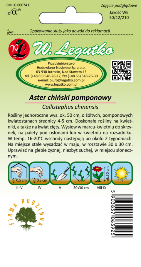 Aster chiński pomponowy żółty 1.00g