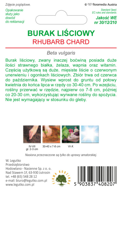 Burak liściowy Rhubarb Chard - czerwonolistny 5.00g