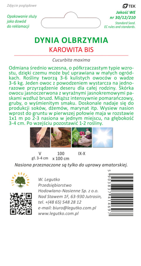 Dynia olbrzymia Karowita Bis - pomarańczowa, owoc ok.3-6 kg 3.00G