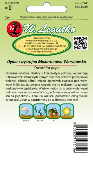 Dynia zwyczajna Makaronowa Warszawska - makaronowa, piaskowo-miodowa 2.00g