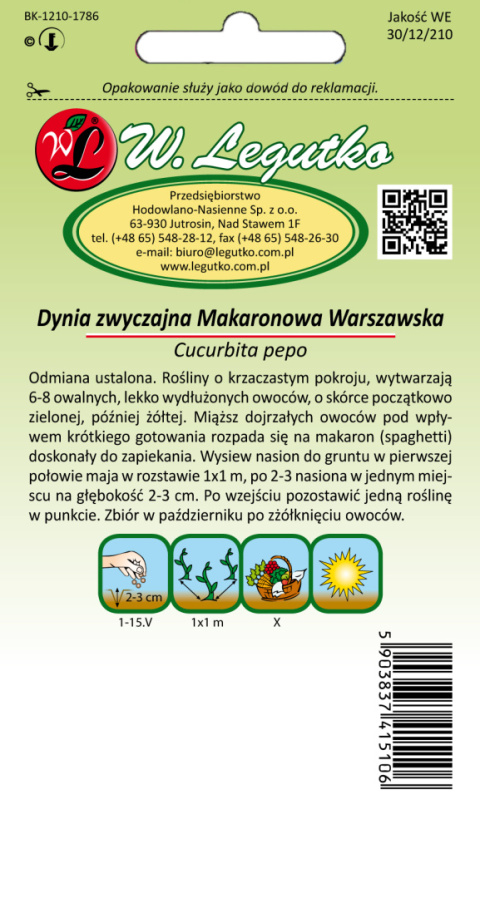 Dynia zwyczajna Makaronowa Warszawska - makaronowa, piaskowo-miodowa 2.00g