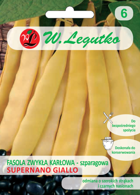 Fasola zwykła szparagowa karłowa żółtostrąkowa Supernano giallo - szerokie, płaskie strąki typu Wstęga, śr. wczesna 30.00+10.00g