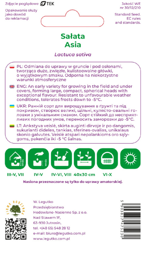 Sałata głowiasta masłowa Asia - zielona, śr. wczesna 0.50